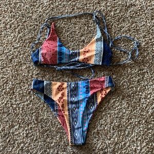 ZAFUL Floral Paisley Strappy Bikini Set